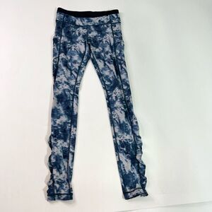 Lululemon Workout Leggings Womens 6 Blue Tie Dye Pull On Full Length Speed Tight